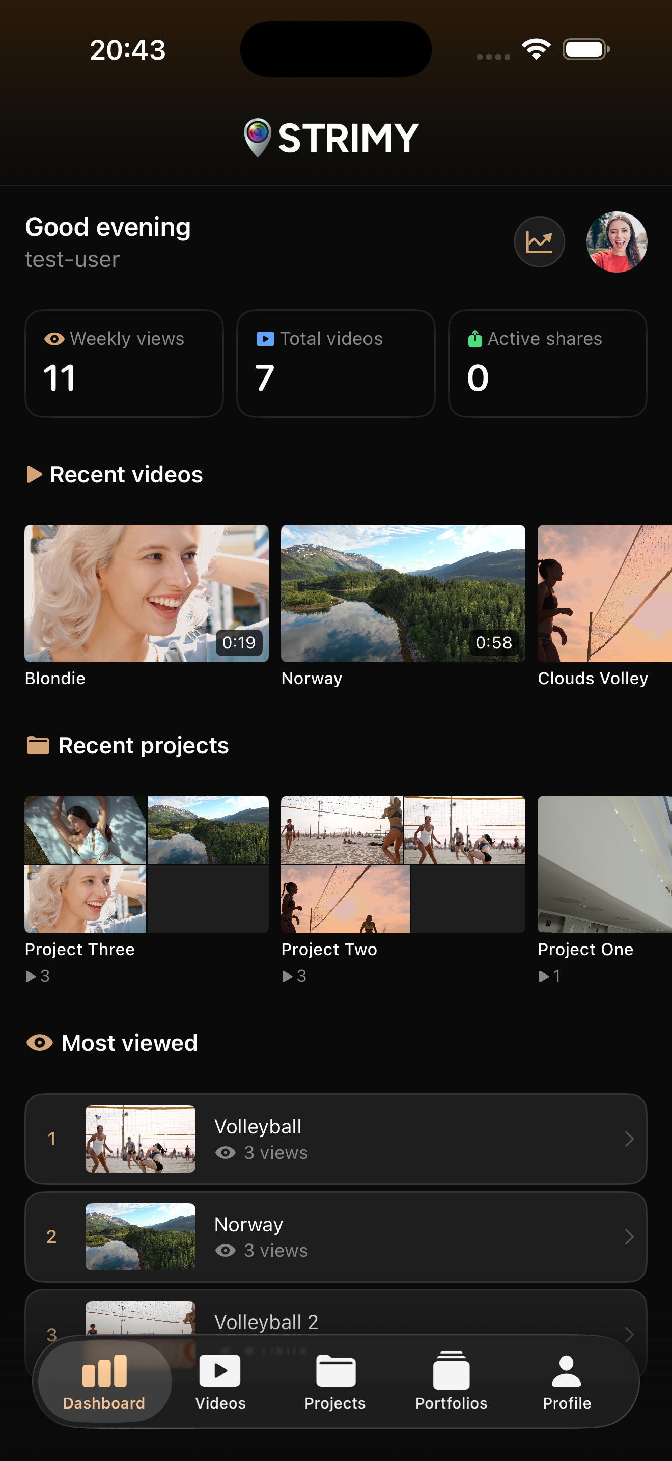 Pantalla de inicio de la app STRIMY