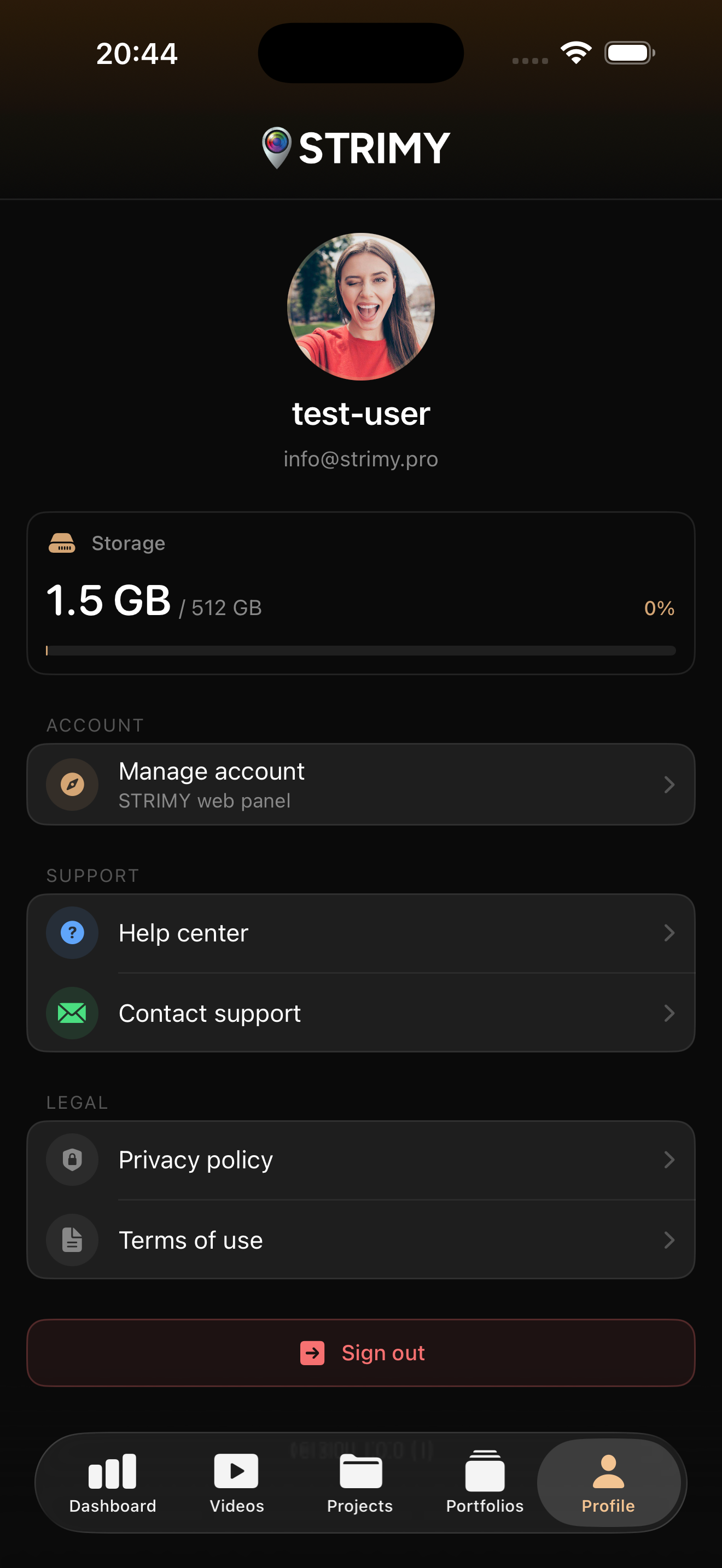 Estadísticas en la app STRIMY