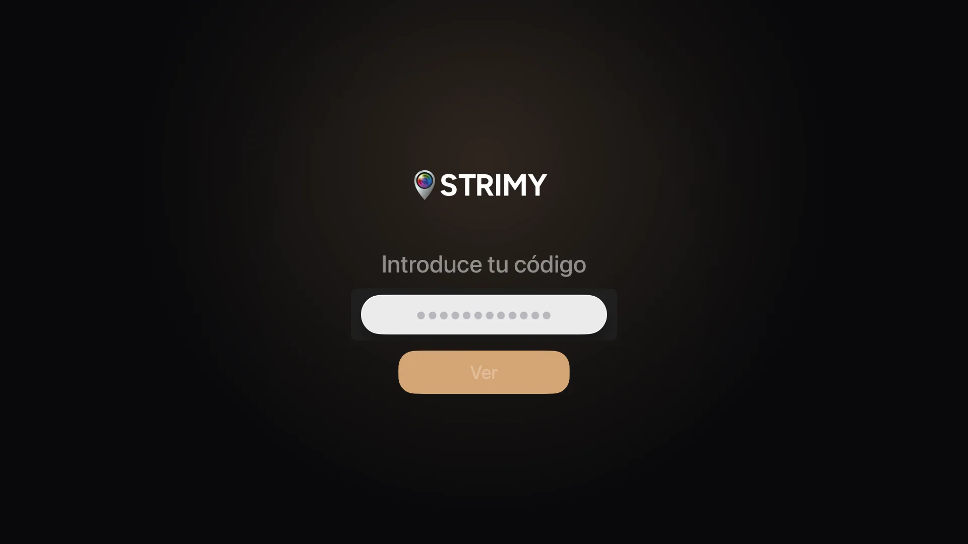 Enter-your-code screen in STRIMY TV